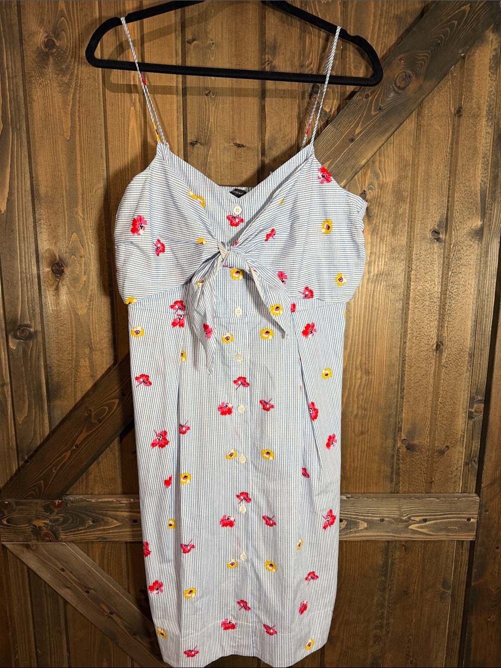 RW&CO. Blue Striped Midi Dress with Red and Yellow Floral Print Adjustable Strap